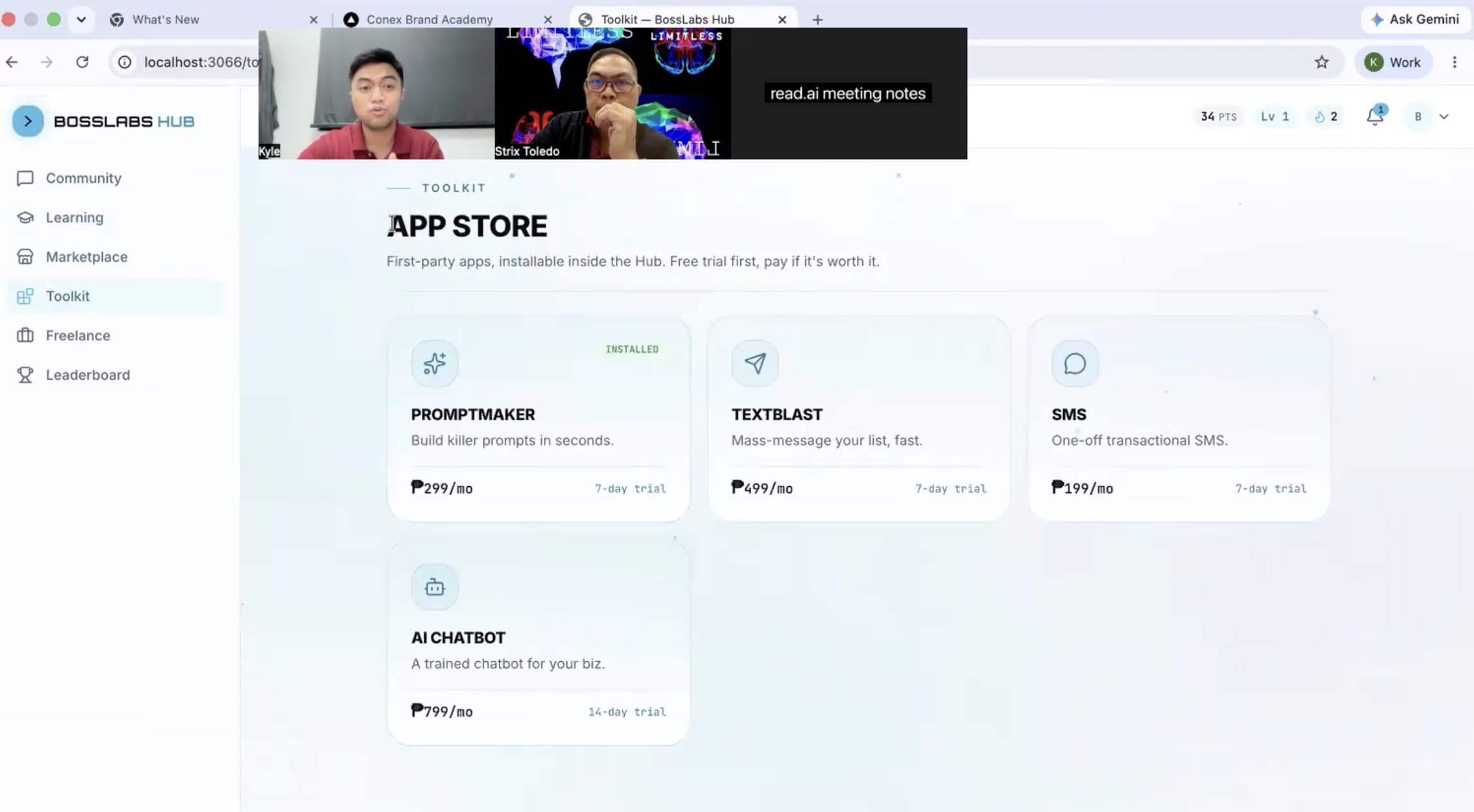 A shipped app demoed live on screen at the end of a session